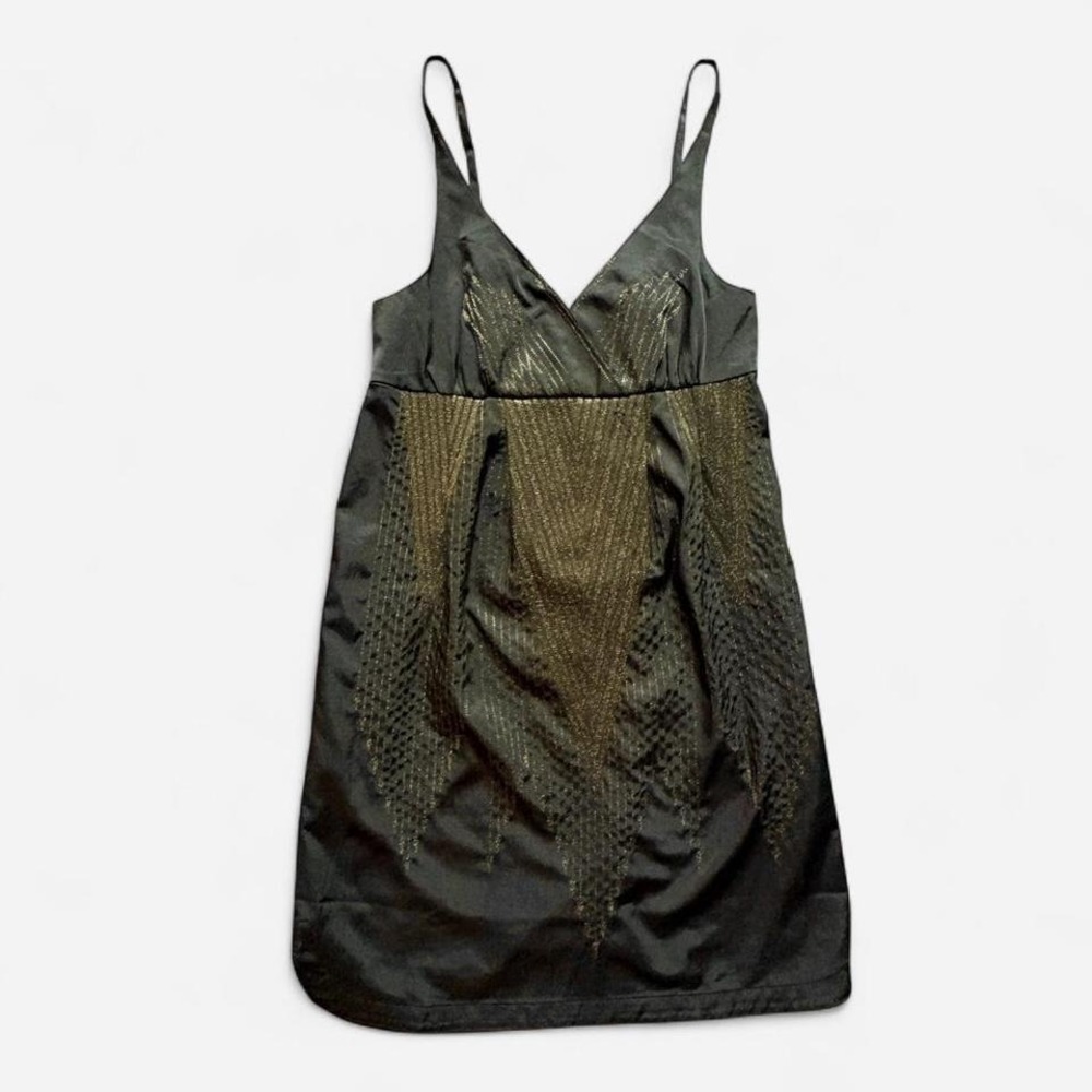Esley green embroidered mini dress Y2K silk-like boho retro S spaghetti straps